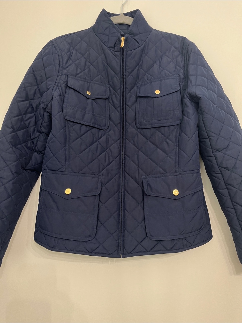 Lauren Ralph Lauren Navy Quilted Jacket Barn Coat Gold Buttons Pockets Preppy -M